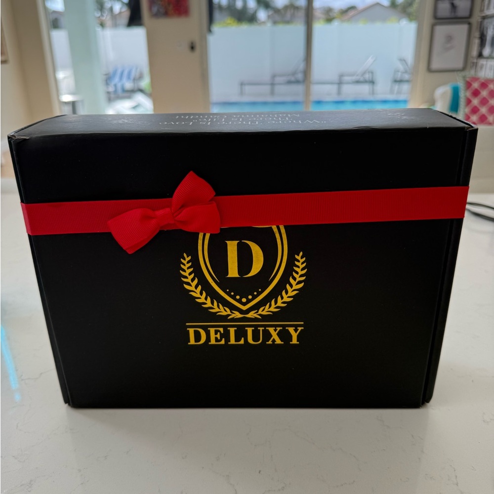 Deluxy Newlyweds Black Gift Box with Goodies and Red Ribbon New!